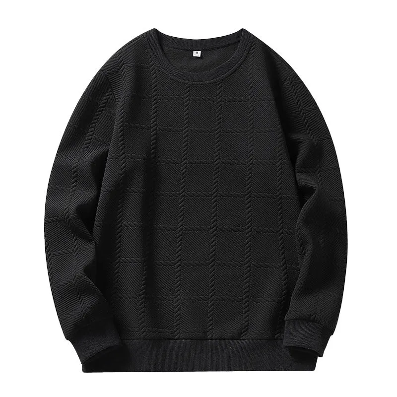 Herren Feinstrukturierter Rundhals‑Strickpullover mit Karomuster und lässigem Schnitt Nord Taschen