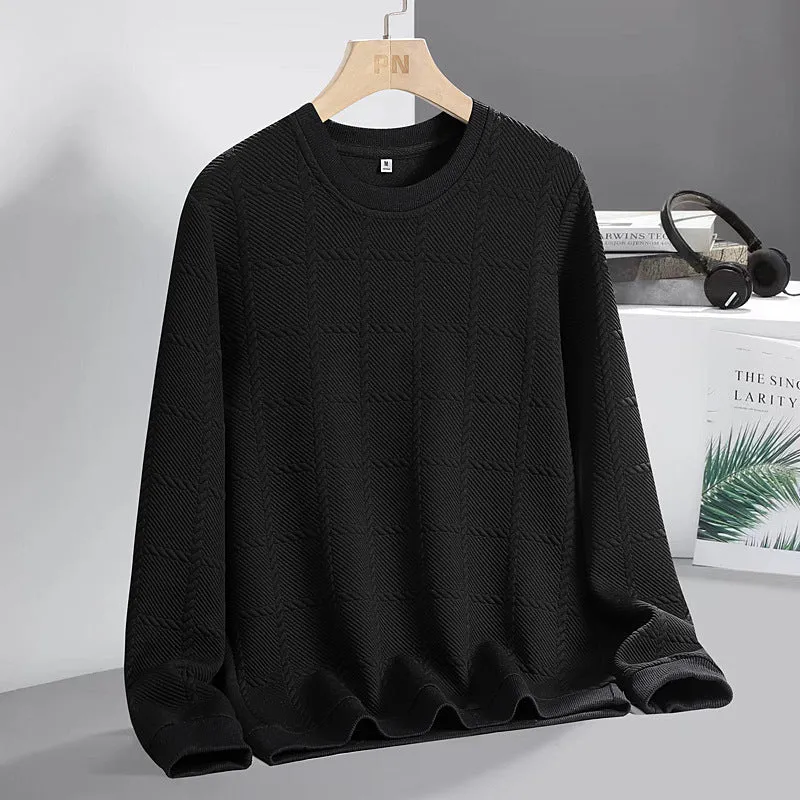 Herren Feinstrukturierter Rundhals‑Strickpullover mit Karomuster und lässigem Schnitt Nord Taschen