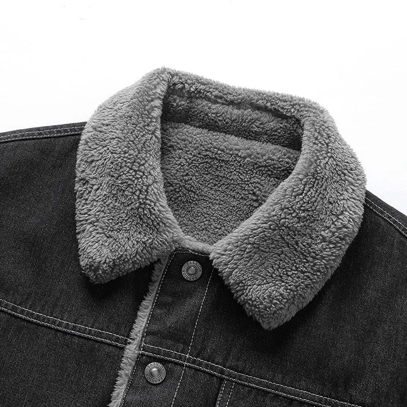 Herren Overshirt-Jacke aus Denim mit Teddyfutter und Sherpa-Kragen Nord Taschen