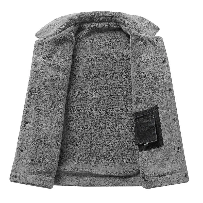 Herren Overshirt-Jacke aus Denim mit Teddyfutter und Sherpa-Kragen Nord Taschen