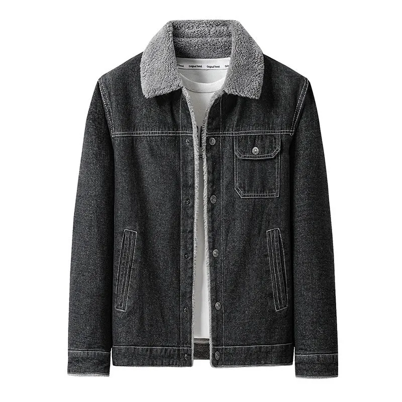 Herren Overshirt-Jacke aus Denim mit Teddyfutter und Sherpa-Kragen Nord Taschen