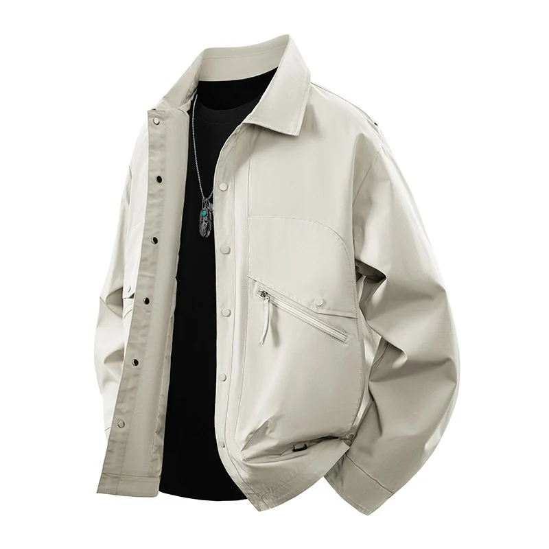 Herren Overshirt-Coachjacke im Urban-Utility-Stil mit Druckknopfleiste und schräger Reißverschlusstasche Nord Taschen