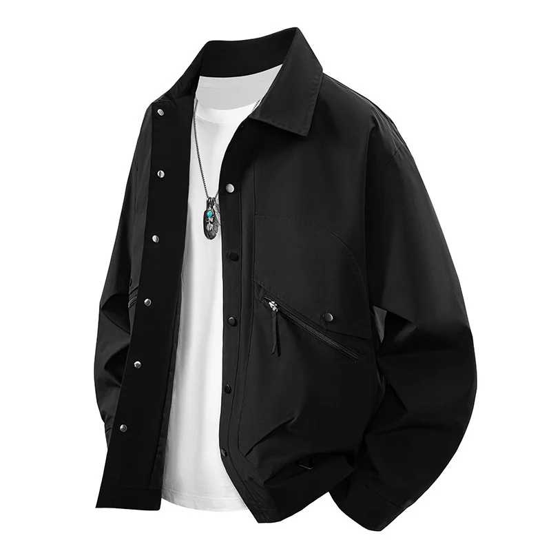 Herren Overshirt-Coachjacke im Urban-Utility-Stil mit Druckknopfleiste und schräger Reißverschlusstasche Nord Taschen
