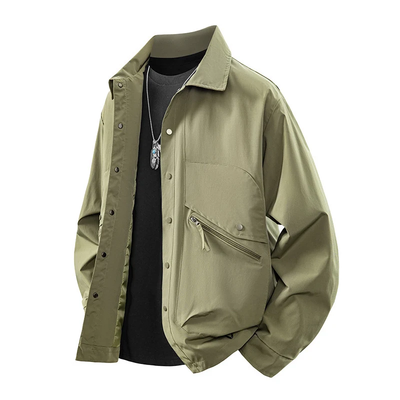 Herren Overshirt-Coachjacke im Urban-Utility-Stil mit Druckknopfleiste und schräger Reißverschlusstasche Nord Taschen