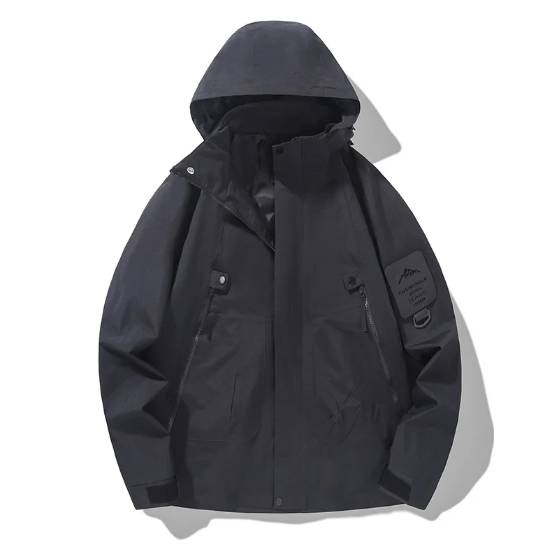 Herren Technische Kapuzen-Utility-Jacke mit verdeckter Frontblende, Reißverschluss-Taschen und Ärmeltasche Nord Taschen