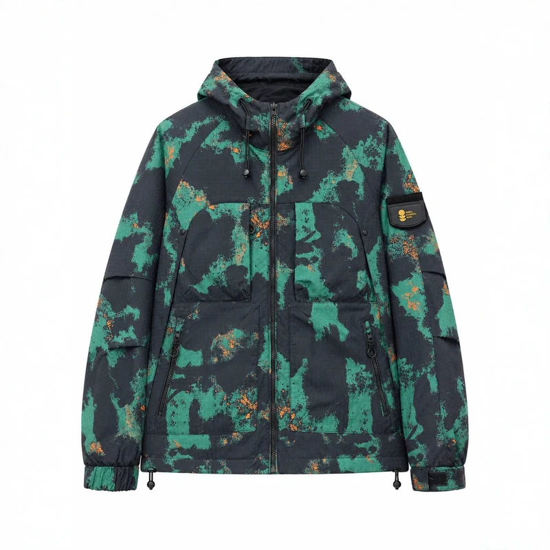 Herren Technische Camouflage-Outdoorjacke mit Kapuze, Ripstop und Multifunktionstaschen Nord Taschen