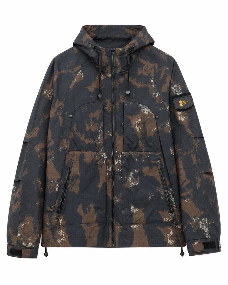Herren Technische Camouflage-Outdoorjacke mit Kapuze, Ripstop und Multifunktionstaschen Nord Taschen