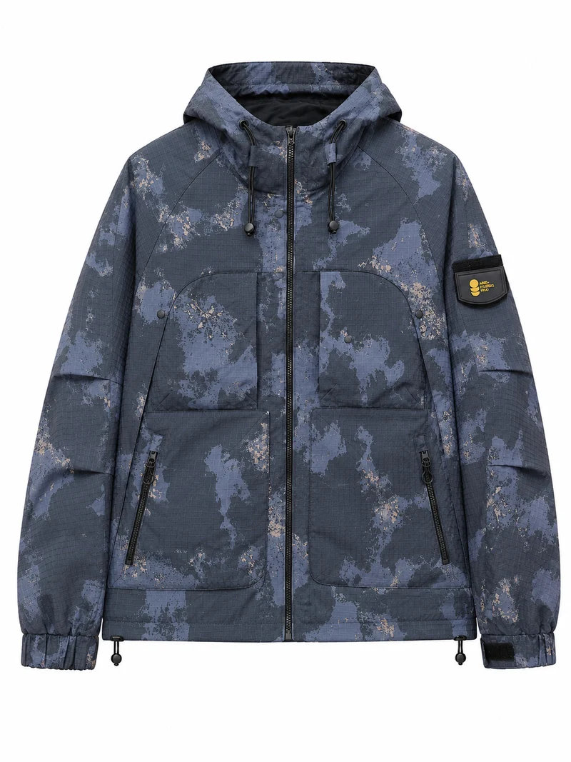 Herren Technische Camouflage-Outdoorjacke mit Kapuze, Ripstop und Multifunktionstaschen Nord Taschen