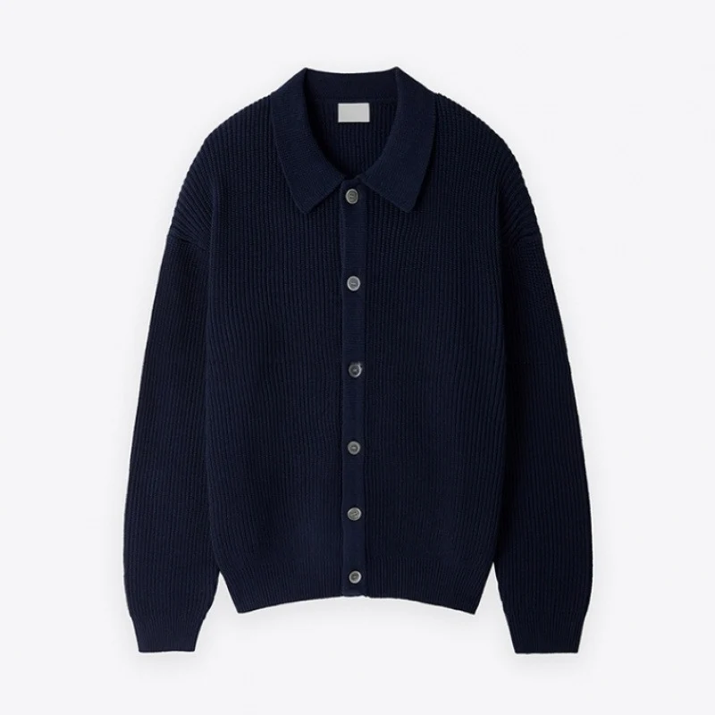 Unisex Grobgerippte Strickjacke mit Hemdkragen und durchgehender Knopfleiste Nord Taschen