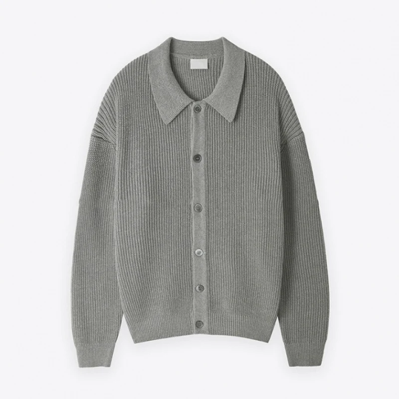 Unisex Grobgerippte Strickjacke mit Hemdkragen und durchgehender Knopfleiste Nord Taschen