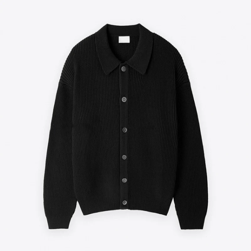 Unisex Grobgerippte Strickjacke mit Hemdkragen und durchgehender Knopfleiste Nord Taschen