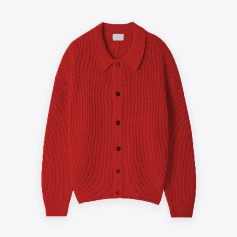 Unisex Grobgerippte Strickjacke mit Hemdkragen und durchgehender Knopfleiste Nord Taschen