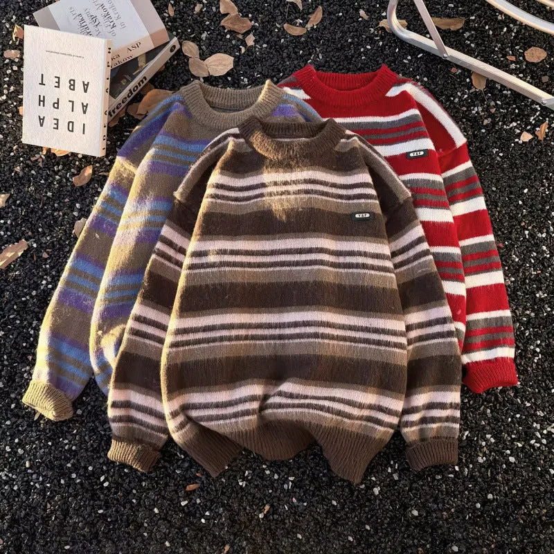 Unisex Gestreifter Oversize-Mohair‑Optik Pullover mit Rundhals und weicher Struktur Nord Taschen