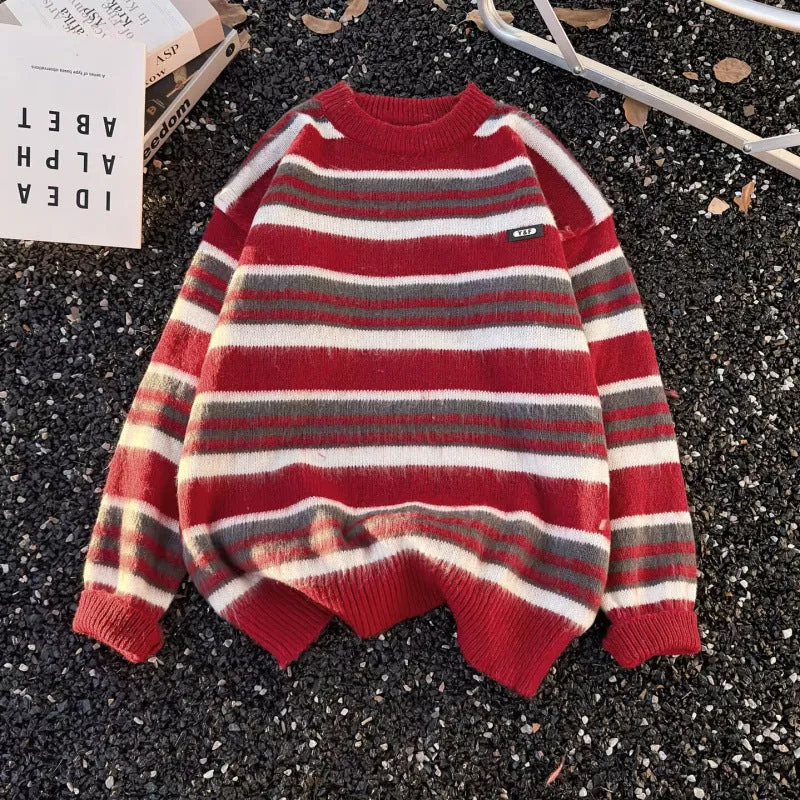 Unisex Gestreifter Oversize-Mohair‑Optik Pullover mit Rundhals und weicher Struktur Nord Taschen
