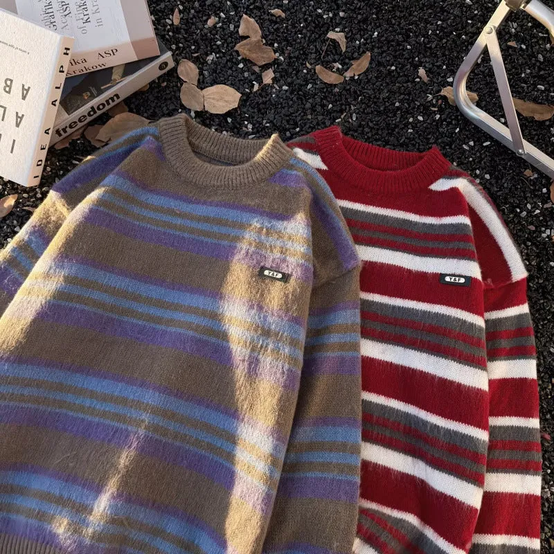 Unisex Gestreifter Oversize-Mohair‑Optik Pullover mit Rundhals und weicher Struktur Nord Taschen