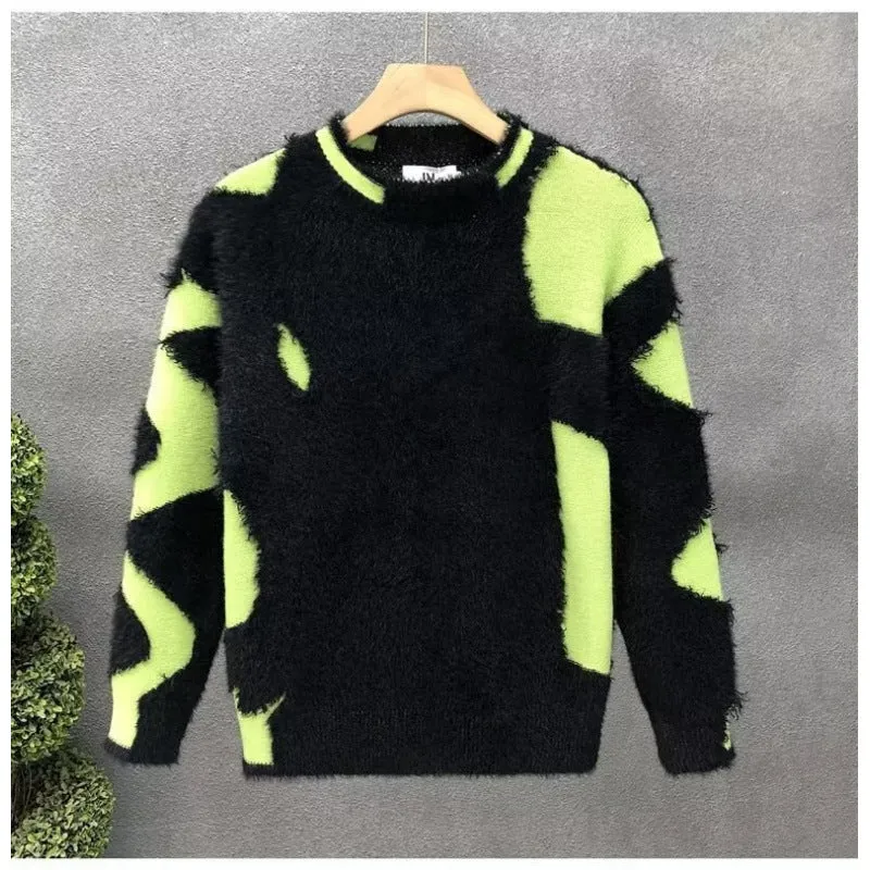 Unisex Flauschiger Oversize-Strickpullover mit abstraktem Destroy-Detail und Strukturmix Nord Taschen