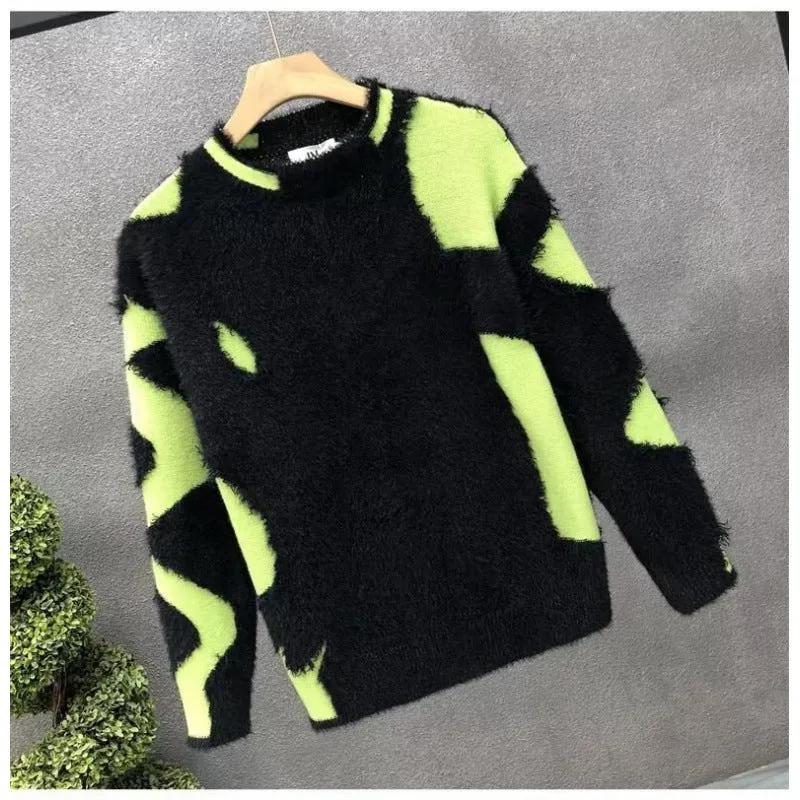 Unisex Flauschiger Oversize-Strickpullover mit abstraktem Destroy-Detail und Strukturmix Nord Taschen
