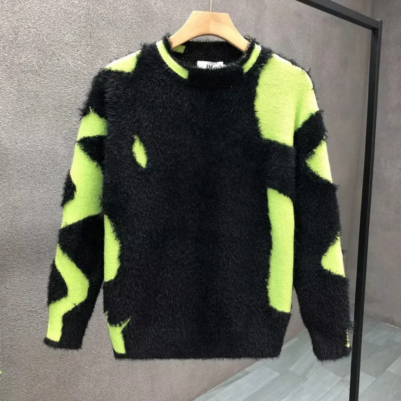 Unisex Flauschiger Oversize-Strickpullover mit abstraktem Destroy-Detail und Strukturmix Nord Taschen
