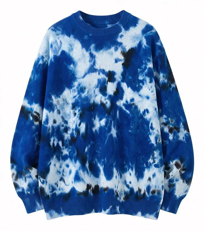Herren Oversized Batik-Pullover mit Rundhalsausschnitt und Rippbündchen Nord Taschen