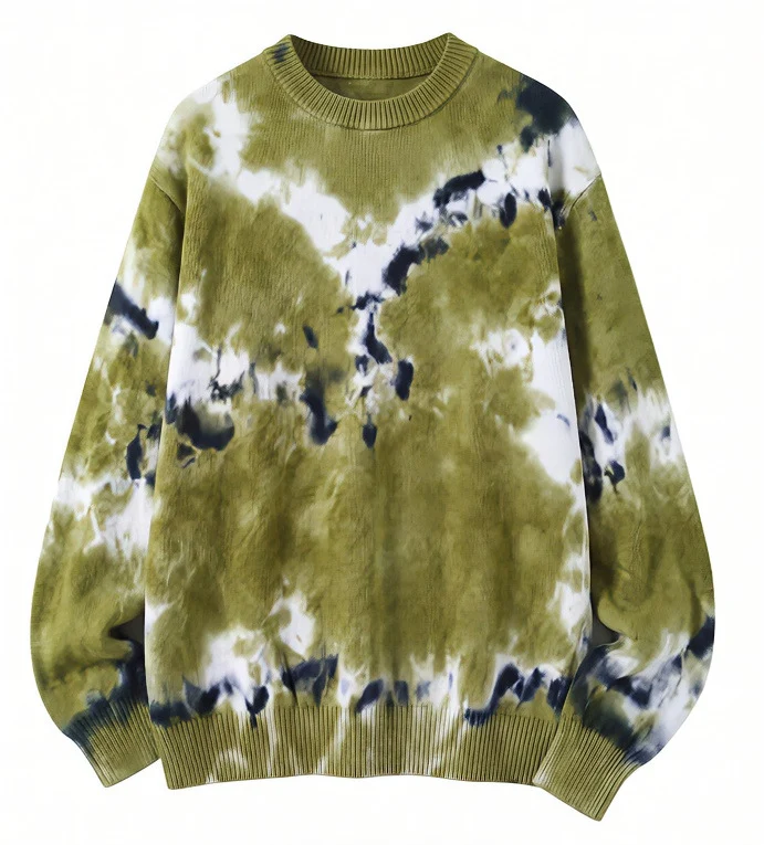 Herren Oversized Batik-Pullover mit Rundhalsausschnitt und Rippbündchen Nord Taschen