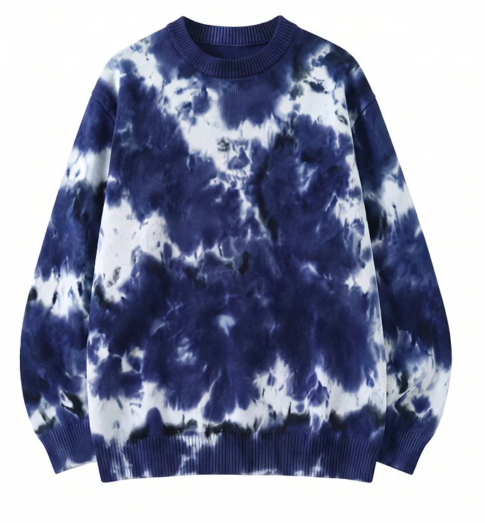 Herren Oversized Batik-Pullover mit Rundhalsausschnitt und Rippbündchen Nord Taschen
