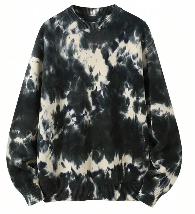 Herren Oversized Batik-Pullover mit Rundhalsausschnitt und Rippbündchen Nord Taschen