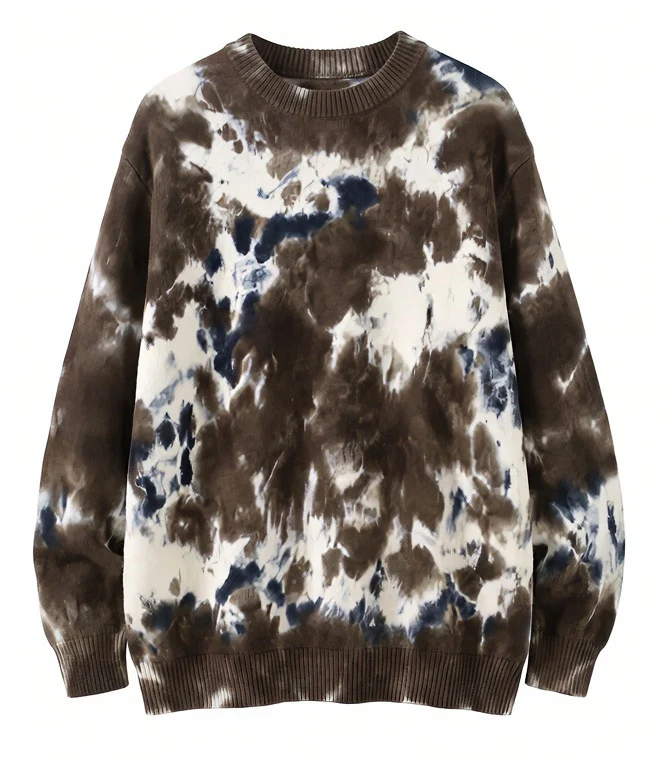Herren Oversized Batik-Pullover mit Rundhalsausschnitt und Rippbündchen Nord Taschen