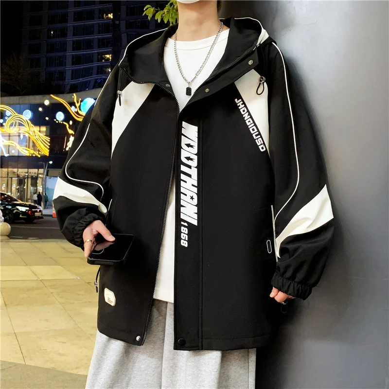 Herren Oversize-Windbreaker mit Kapuze, sportlichem Frontprint und Kontrastpanelen Nord Taschen