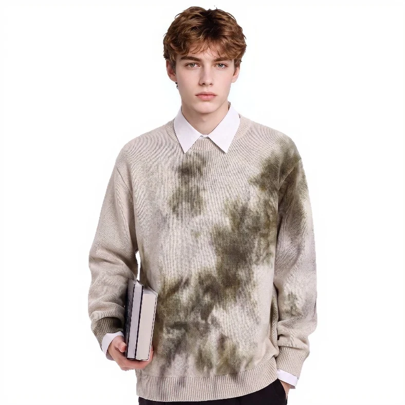 Herren Oversize-Strickpullover mit Batikoptik, Rundhalsausschnitt und Rippbündchen Nord Taschen