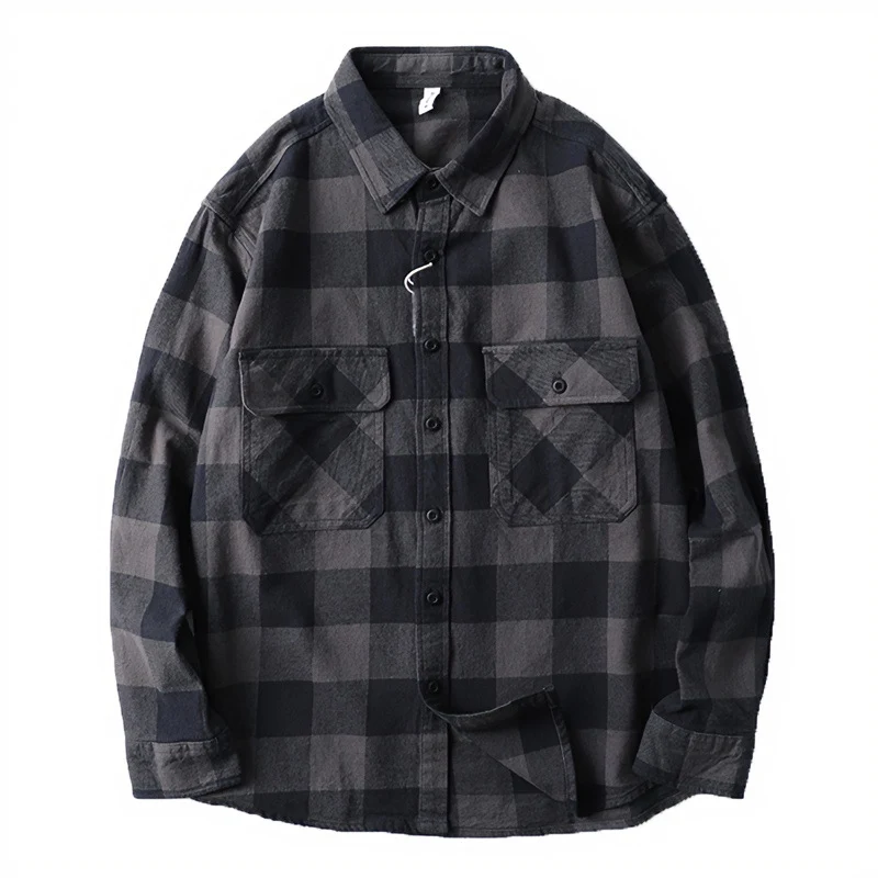Herren Oversize Kariertes Flanell-Hemdjacke mit aufgesetzten Pattentaschen Nord Taschen