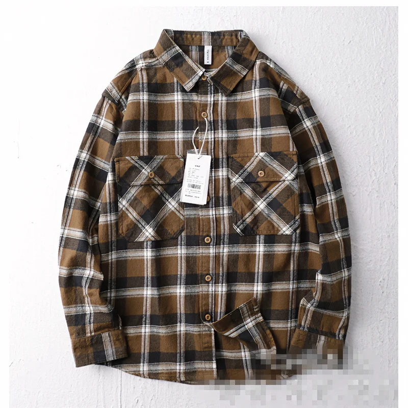 Herren Oversize Kariertes Flanell-Hemdjacke mit aufgesetzten Pattentaschen Nord Taschen