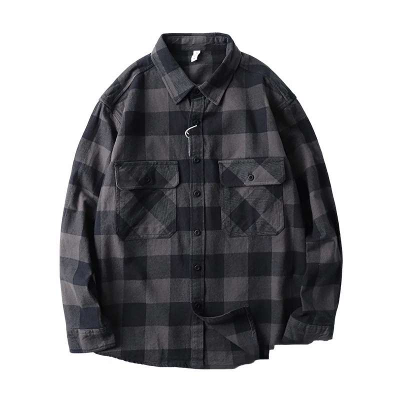 Herren Oversize Kariertes Flanell-Hemdjacke mit aufgesetzten Pattentaschen Nord Taschen