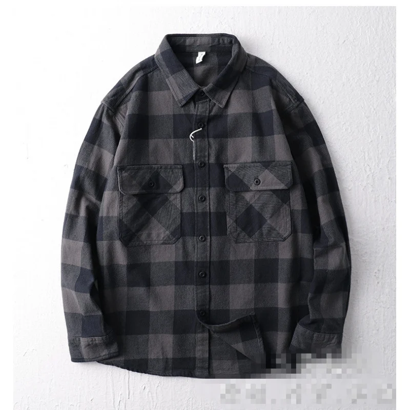 Herren Oversize Kariertes Flanell-Hemdjacke mit aufgesetzten Pattentaschen Nord Taschen