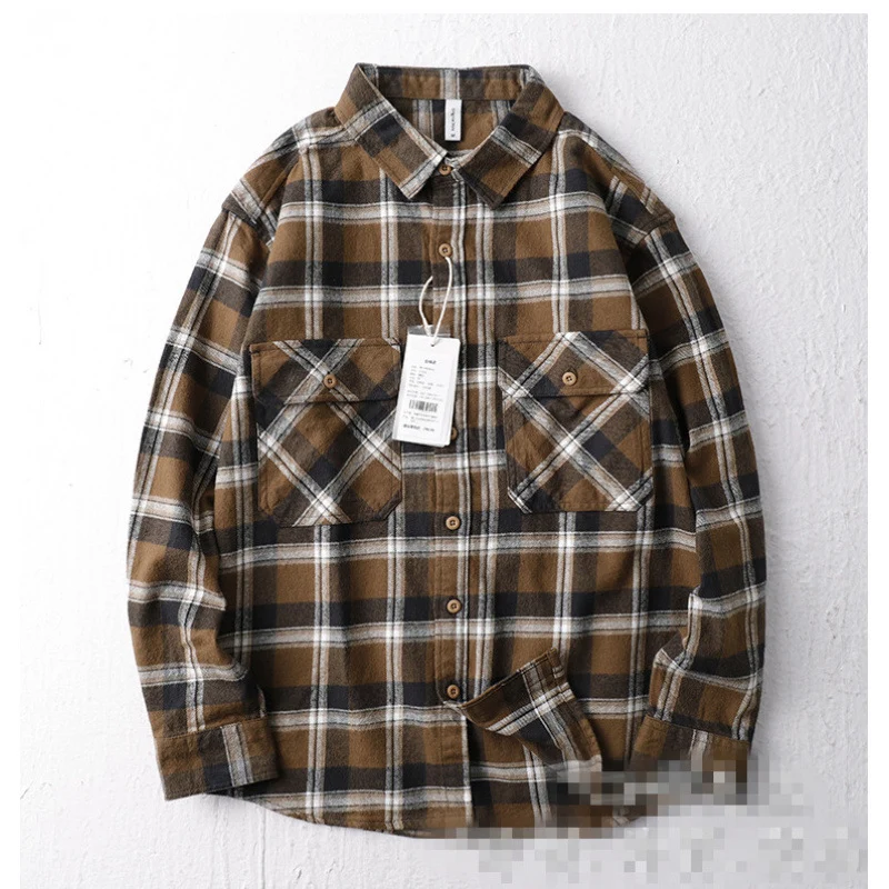 Herren Oversize Kariertes Flanell-Hemdjacke mit aufgesetzten Pattentaschen Nord Taschen
