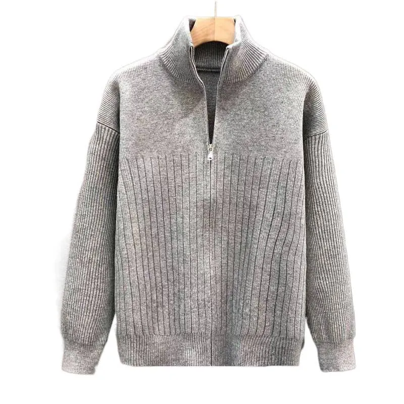 Herren Oversize Feinstrick-Pullover mit halbem Reißverschluss und markanter Rippenstruktur Nord Taschen