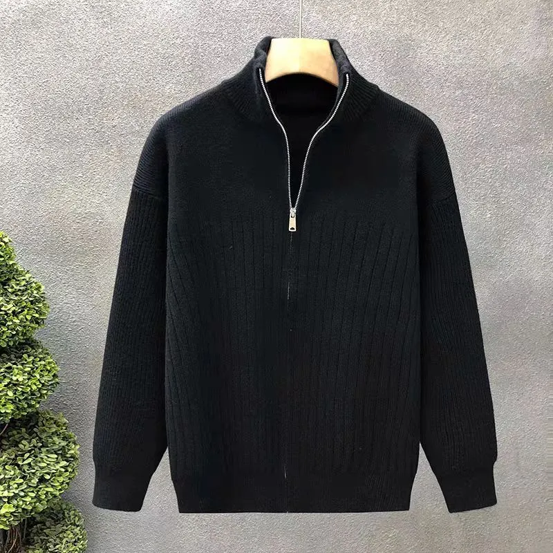 Herren Oversize Feinstrick-Pullover mit halbem Reißverschluss und markanter Rippenstruktur Nord Taschen