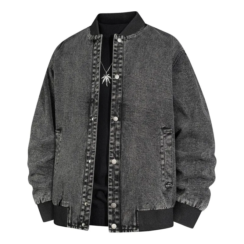 Herren Denim-Bomberjacke mit Rippkragen und Druckknopfverschluss Nord Taschen