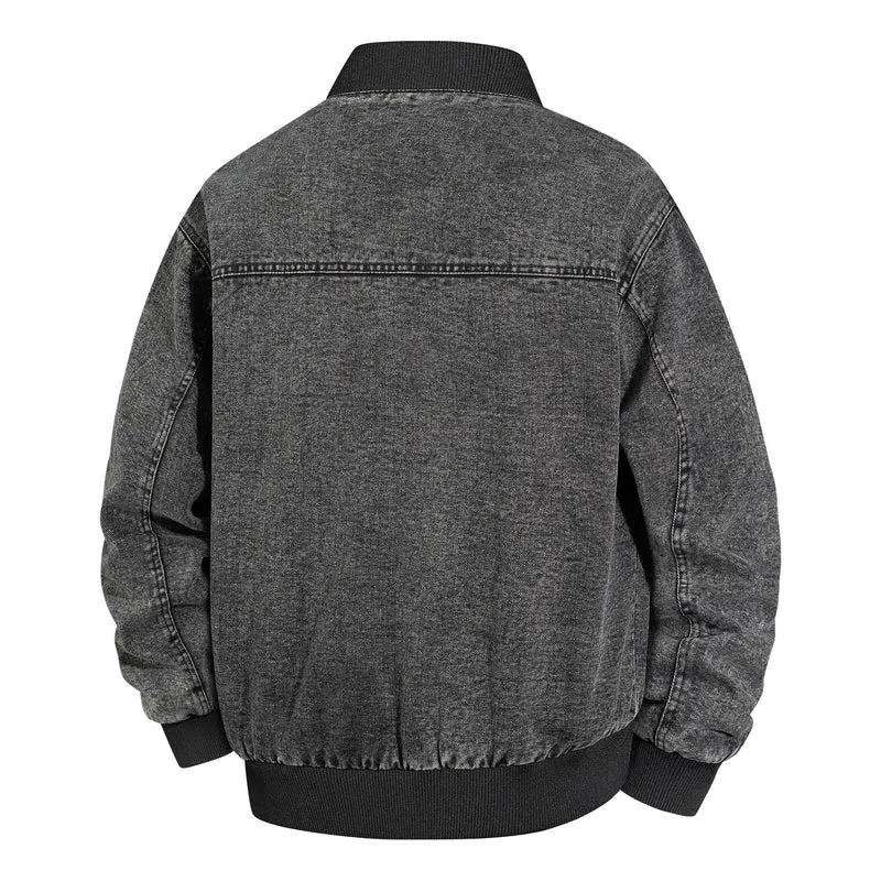Herren Denim-Bomberjacke mit Rippkragen und Druckknopfverschluss Nord Taschen