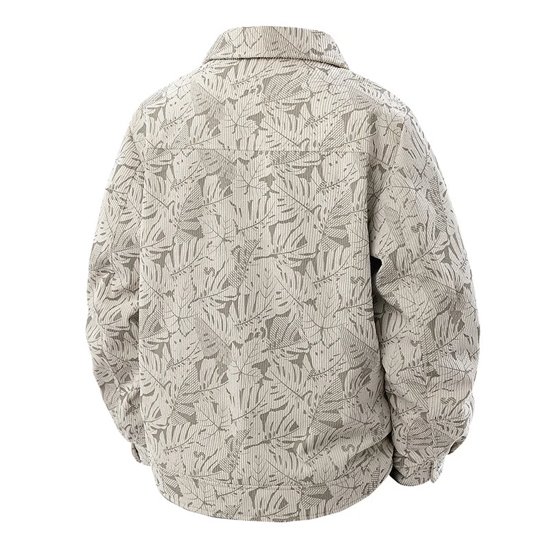 Herren Cord-Overshirt mit floralem Strukturprint, Brusttaschen und entspannter Passform Nord Taschen