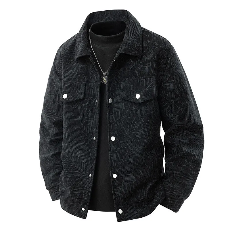 Herren Cord-Overshirt mit floralem Strukturprint, Brusttaschen und entspannter Passform Nord Taschen