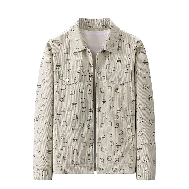 Herren Cord‑Jacke aus Feincord mit Allover‑Print, Druckknopfleiste und Pattentaschen Nord Taschen
