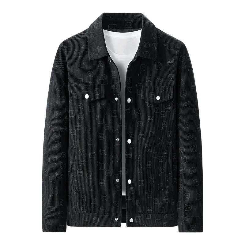 Herren Cord‑Jacke aus Feincord mit Allover‑Print, Druckknopfleiste und Pattentaschen Nord Taschen