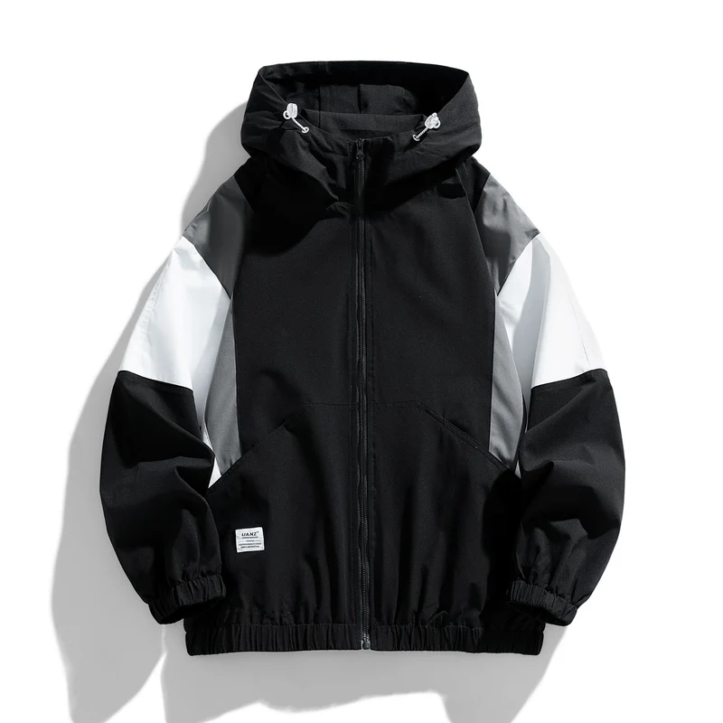 Herren Colorblock Windbreaker Kapuzenjacke mit Reißverschluss und elastischem Saum Nord Taschen