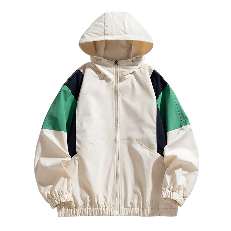 Herren Colorblock Windbreaker Kapuzenjacke mit Reißverschluss und elastischem Saum Nord Taschen