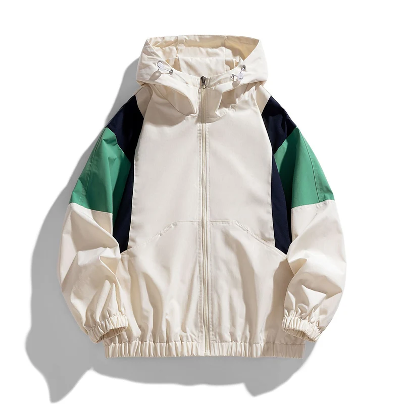 Herren Colorblock Windbreaker Kapuzenjacke mit Reißverschluss und elastischem Saum Nord Taschen