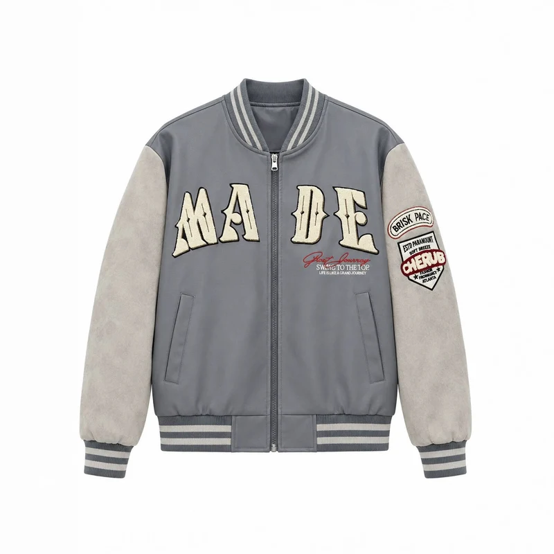 Herren Collegejacke im Letterman‑Style mit Kunstlederkörper und Veloursärmeln Nord Taschen