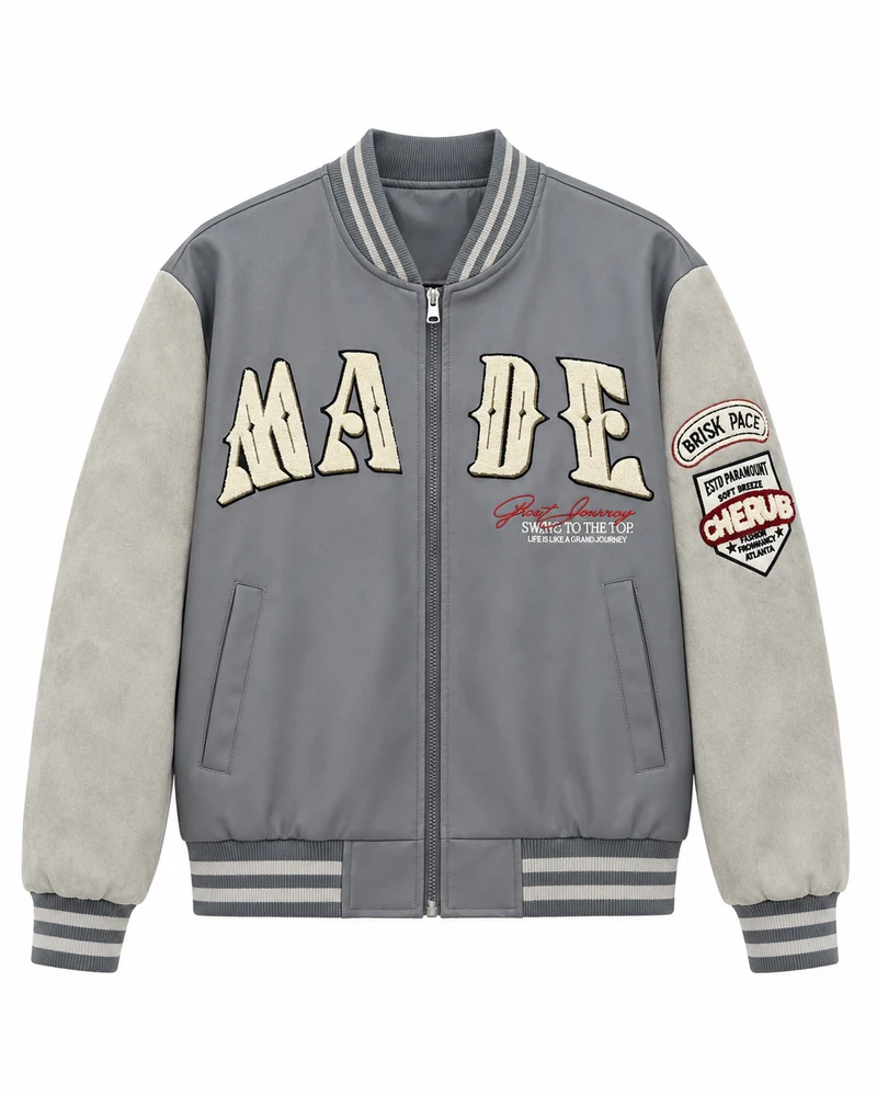 Herren Collegejacke im Letterman‑Style mit Kunstlederkörper und Veloursärmeln Nord Taschen