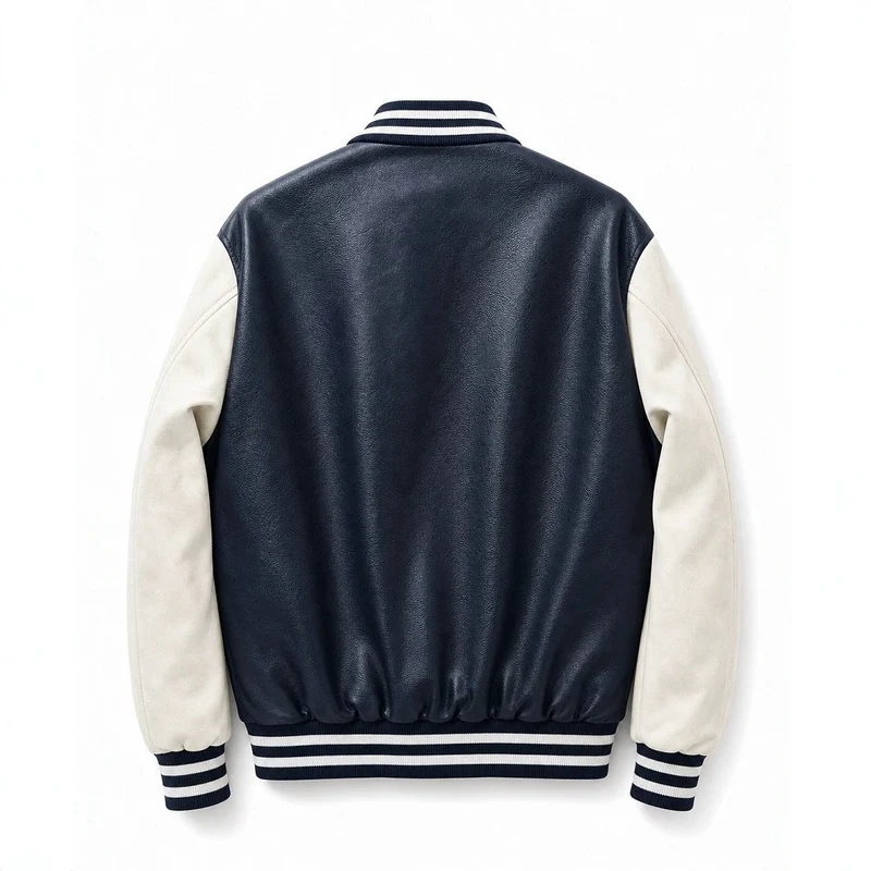 Herren Collegejacke im Letterman‑Stil mit Kunstleder‑Body, Kontrastärmeln und Chenille‑Patches Nord Taschen