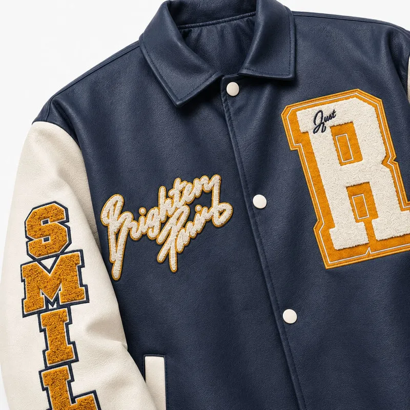 Herren Collegejacke im Letterman‑Stil mit Kunstleder‑Body, Kontrastärmeln und Chenille‑Patches Nord Taschen