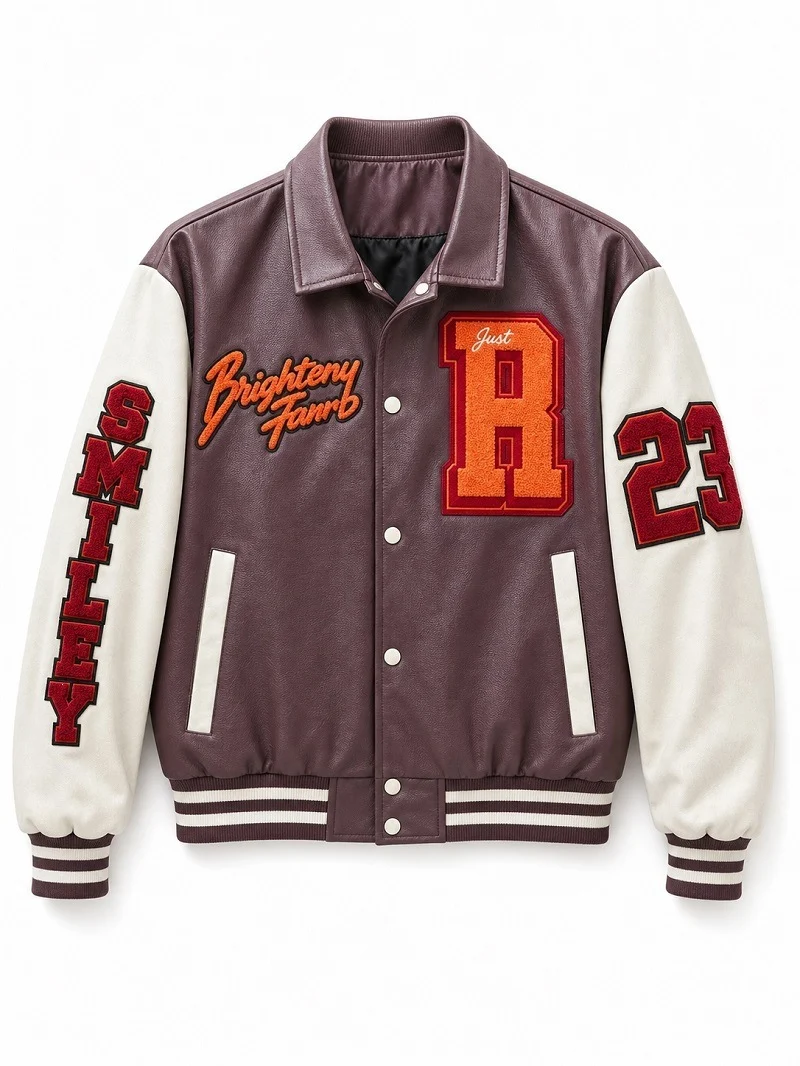 Herren Collegejacke im Letterman‑Stil mit Kunstleder‑Body, Kontrastärmeln und Chenille‑Patches Nord Taschen